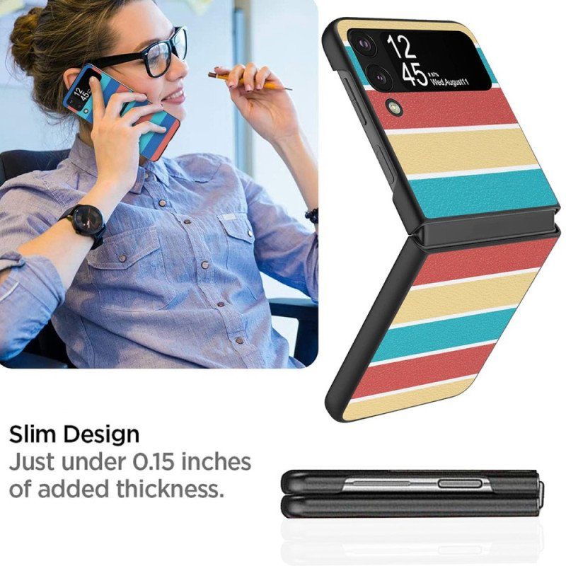 Futerały do Samsung Galaxy Z Flip 4 Etui Folio Linie Ze Sztucznej Skóry