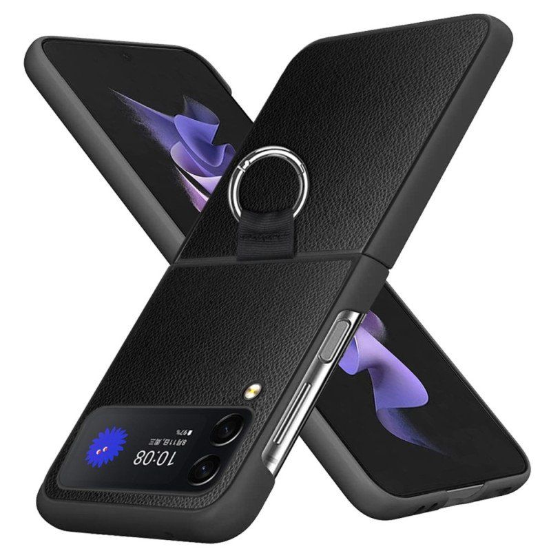 Futerały do Samsung Galaxy Z Flip 4 Etui Folio Skóra Liczi Z Pierścieniem