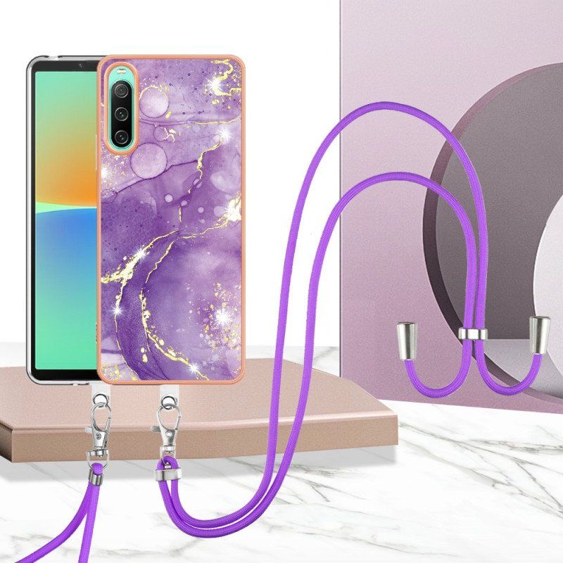 Futerały do Sony Xperia 10 IV ze Sznurkiem Z Marmurowym Sznurkiem