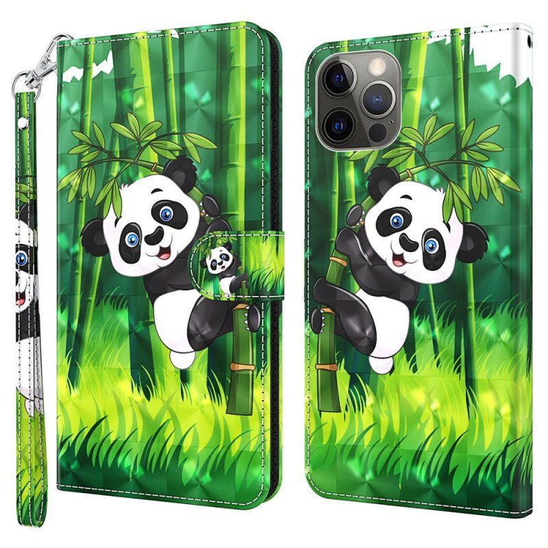 Obudowa Etui Na Telefon do iPhone 15 Pro Max z Łańcuch Panda Bambusowa 3d Z Paskiem