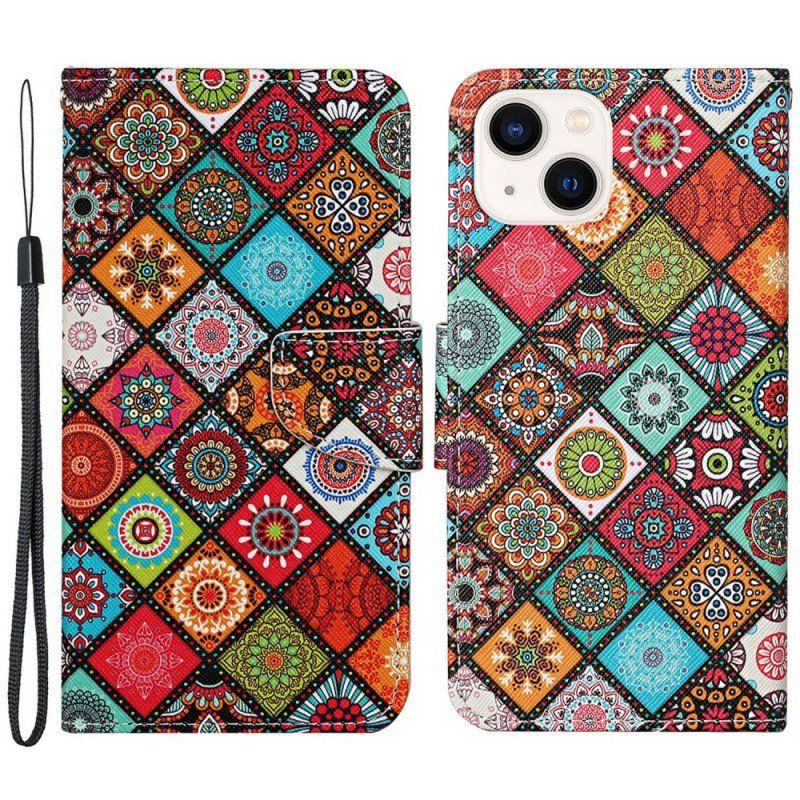 Obudowa Etui Na Telefon do iPhone 15 z Łańcuch Ładny Patchwork Z Paskiem