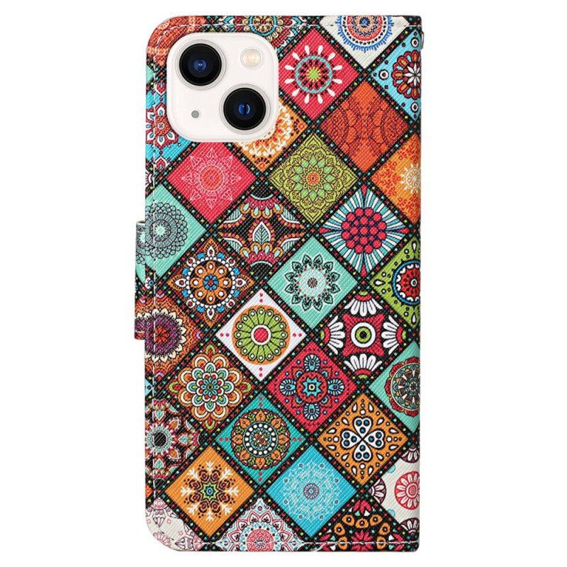 Obudowa Etui Na Telefon do iPhone 15 z Łańcuch Ładny Patchwork Z Paskiem