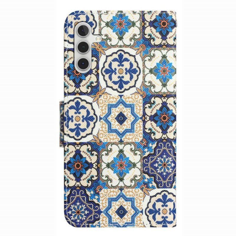 Obudowa Etui Na Telefon do Samsung Galaxy A14 / A14 5G z Łańcuch Pasiasty Patchwork