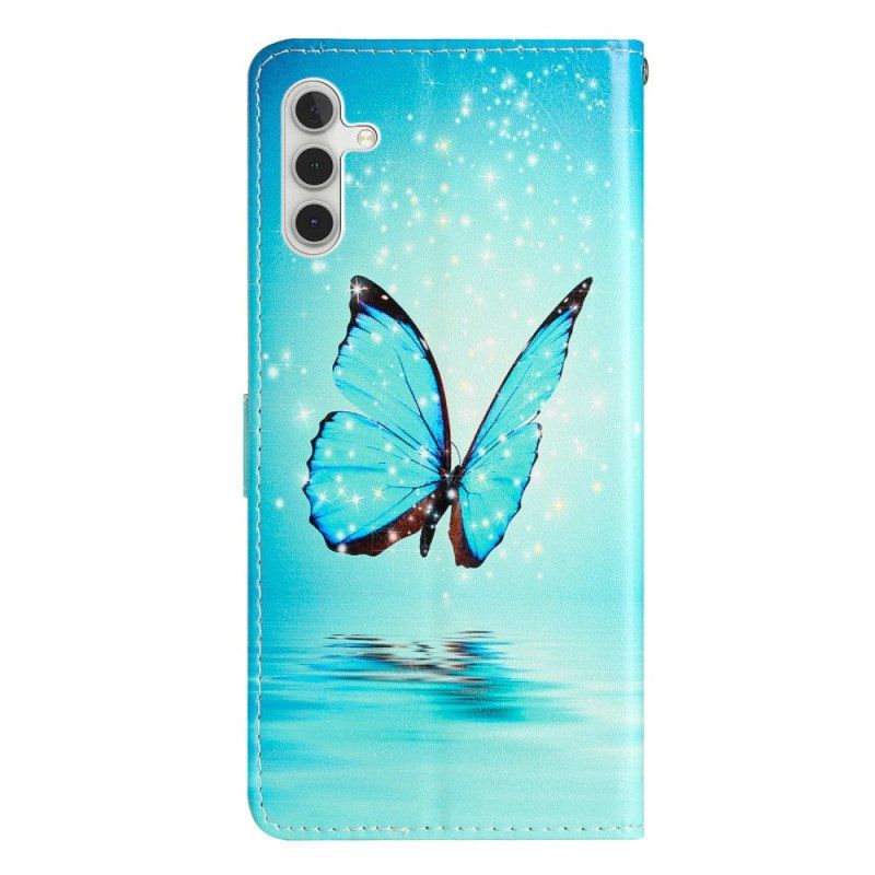 Obudowa Etui Na Telefon do Samsung Galaxy A54 5G z Łańcuch Niebieski Motyl Z Paskiem