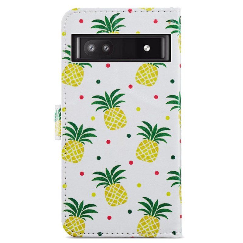 Skórzany Futerał do Google Pixel 7A z Łańcuch Paskowaty Ananas