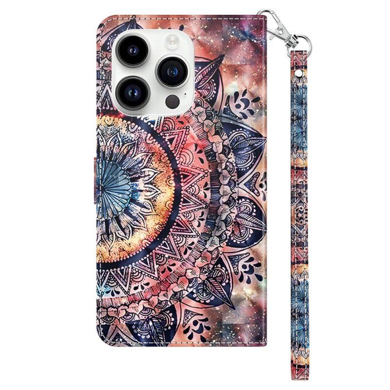 Skórzany Futerał do iPhone 15 Pro Max z Łańcuch Mandala Z Paskiem