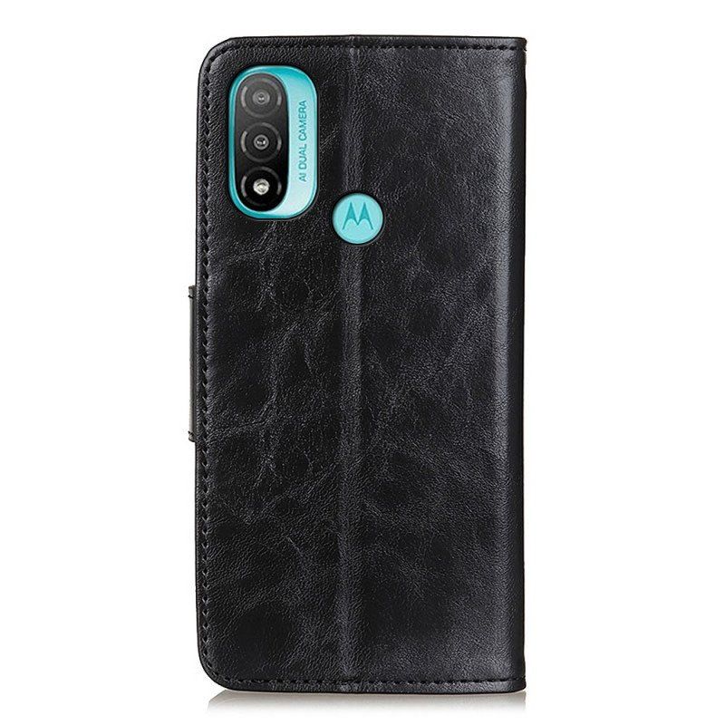 Skórzany Futerał do Moto E40 / E30 / E20 Etui Folio Dwustronna Klapka Magnetyczna