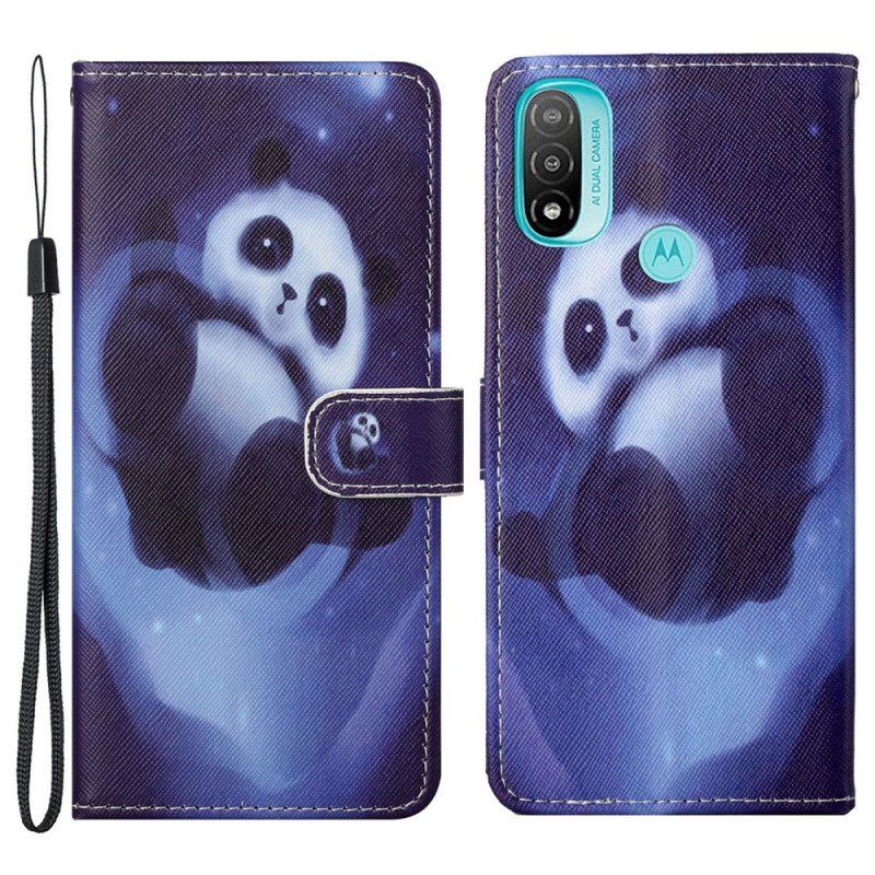 Skórzany Futerał do Moto G71 5G z Łańcuch Panda Space Ze Smyczą