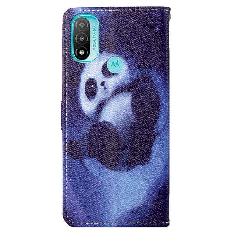 Skórzany Futerał do Moto G71 5G z Łańcuch Panda Space Ze Smyczą