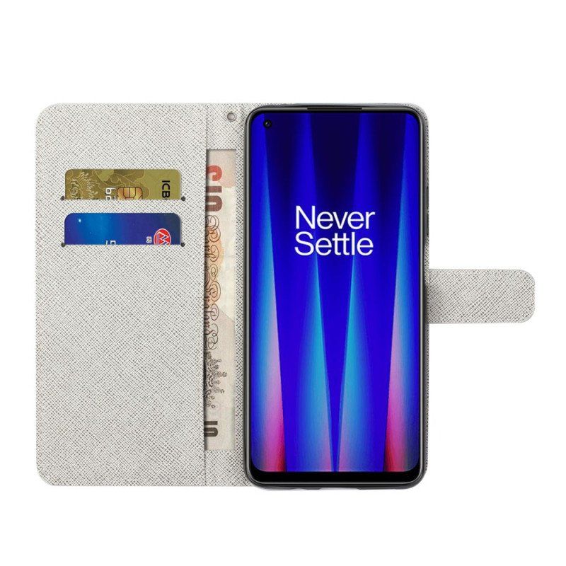 Skórzany Futerał do OnePlus Nord CE 2 5G Niebieskie I Różowe Kwiaty