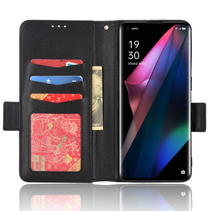 Skórzany Futerał do Oppo Find X3 Pro Etui Folio Flap Double Litchi Nowe Kolory