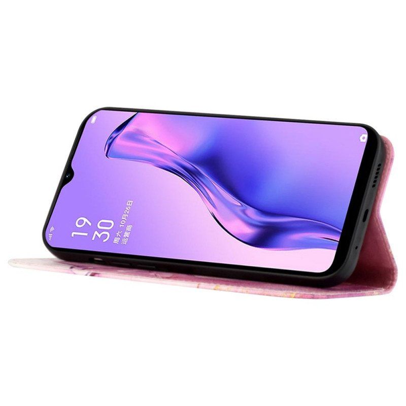 Skórzany Futerał do Oppo Reno 7 z Łańcuch Pasek Marmuru