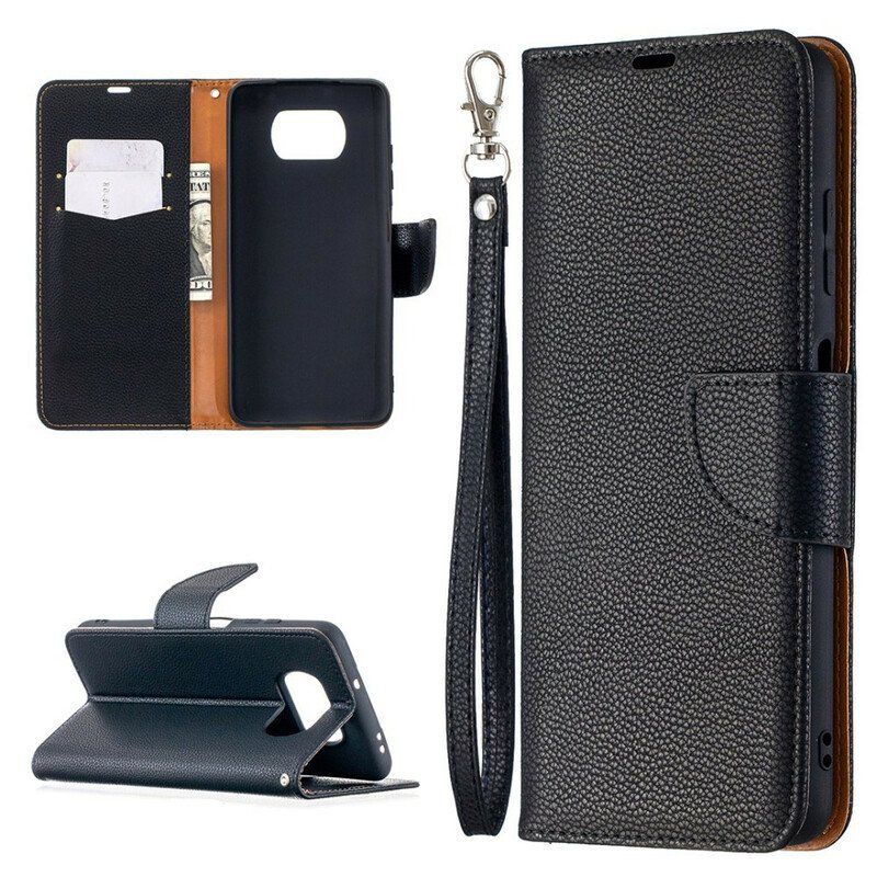 Skórzany Futerał do Poco X3 / X3 Pro / X3 NFC Etui Folio Liczi Rabat Ukośne