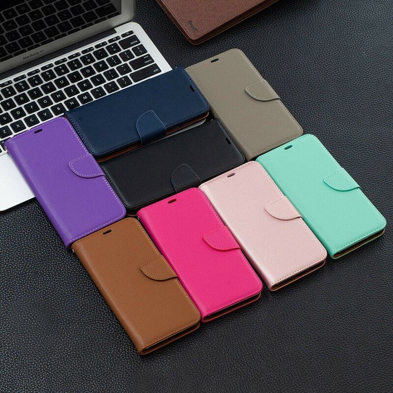 Skórzany Futerał do Poco X3 / X3 Pro / X3 NFC Etui Folio Liczi Rabat Ukośne