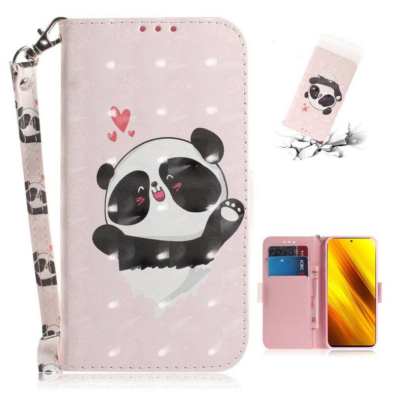 Skórzany Futerał do Poco X3 / X3 Pro / X3 NFC z Łańcuch Panda Love Ze Smyczą