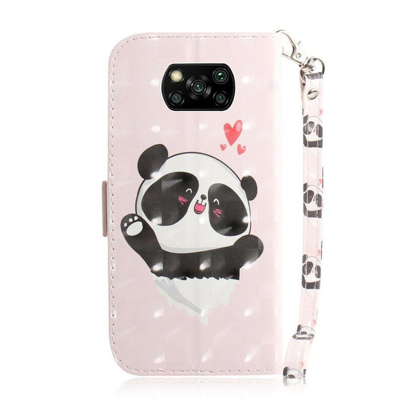 Skórzany Futerał do Poco X3 / X3 Pro / X3 NFC z Łańcuch Panda Love Ze Smyczą