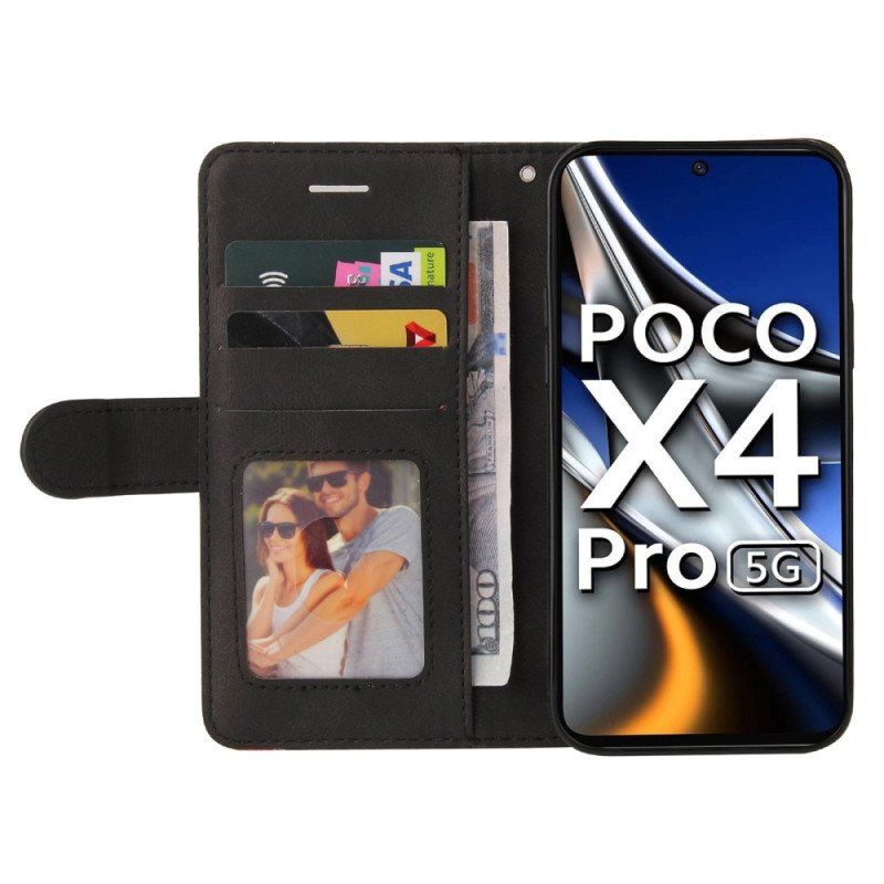 Skórzany Futerał do Poco X4 Pro 5G z Łańcuch Dwukolorowy Pasek