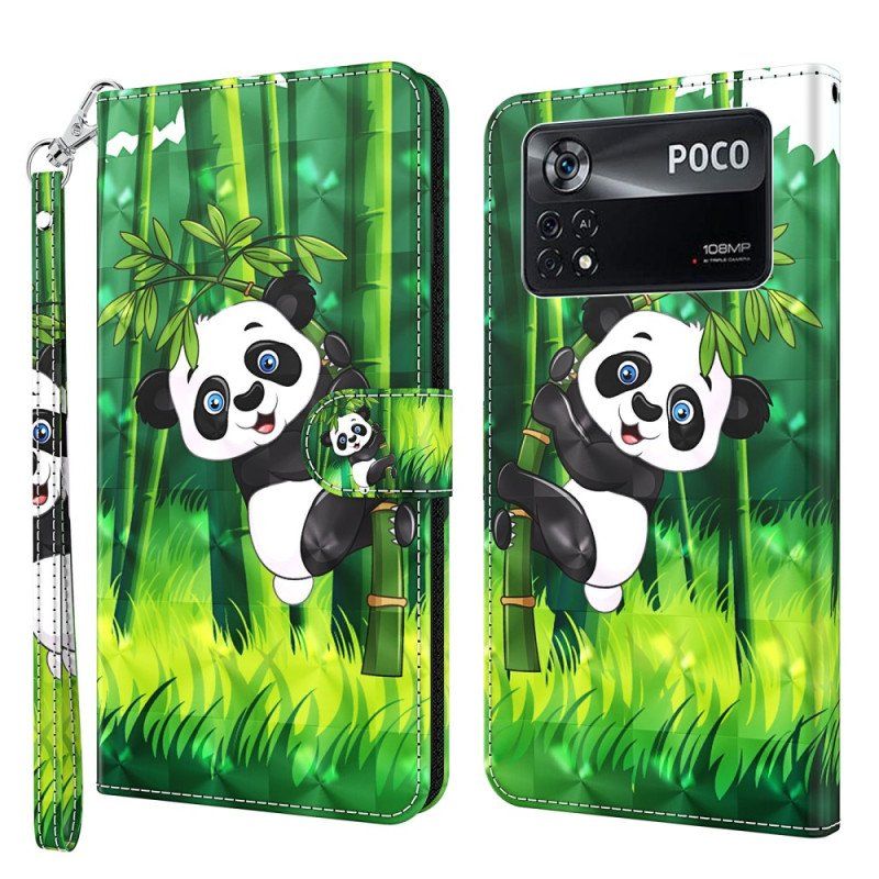 Skórzany Futerał do Poco X4 Pro 5G z Łańcuch Paskowata Panda