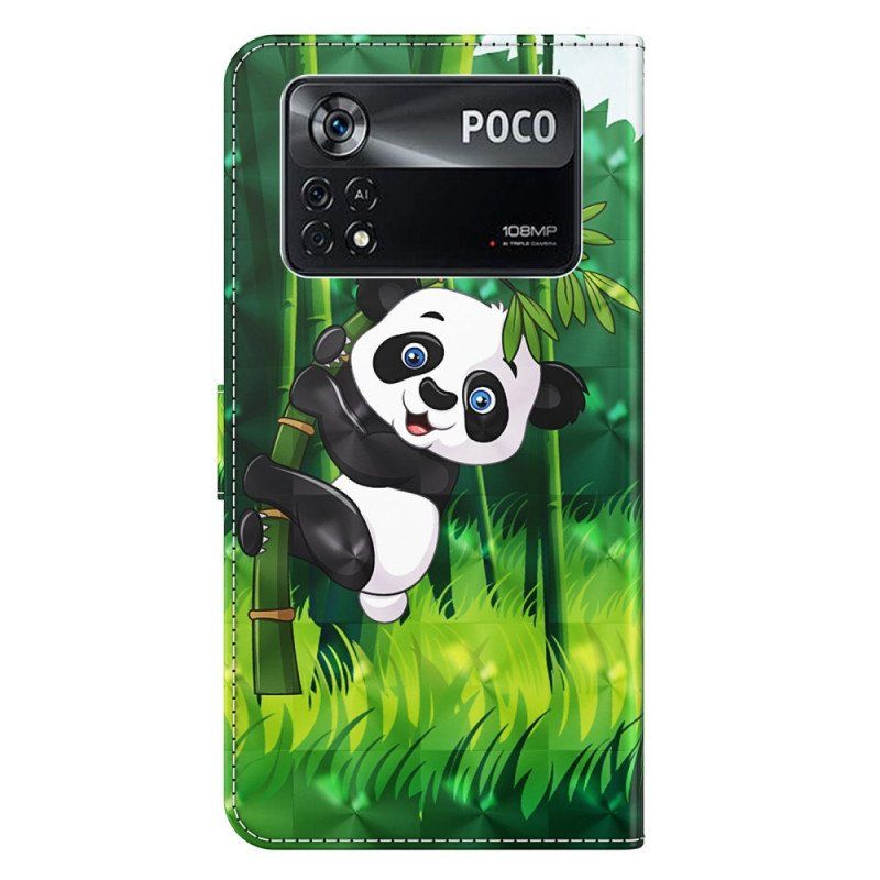 Skórzany Futerał do Poco X4 Pro 5G z Łańcuch Paskowata Panda