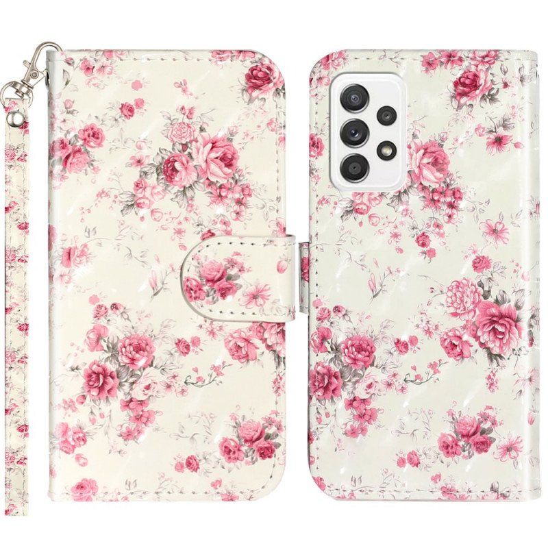 Skórzany Futerał do Samsung Galaxy A53 5G z Łańcuch Pasek Liberty Flowers