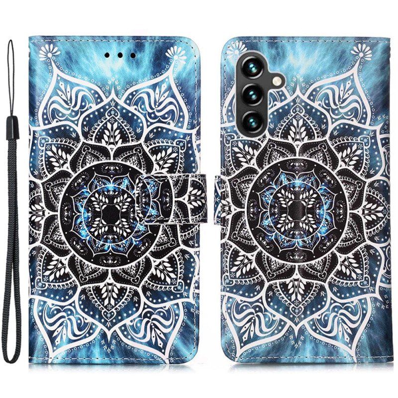 Skórzany Futerał do Samsung Galaxy A54 5G z Łańcuch Paskowata Mandala