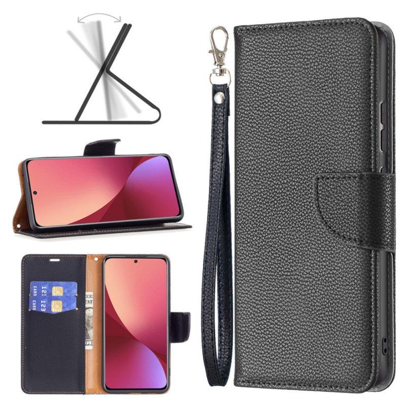 Skórzany Futerał do Xiaomi 12 / 12X Etui Folio Liczi Rabat Ukośne