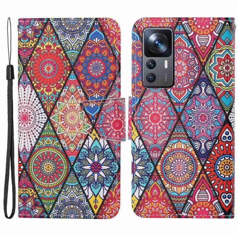 Skórzany Futerał do Xiaomi 12T / 12T Pro Patchwork Ze Smyczą