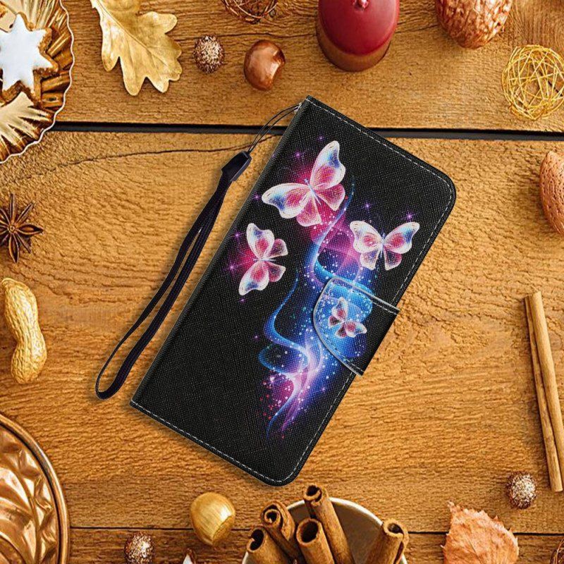 Skórzany Futerał do Xiaomi Redmi Note 11 Pro Plus 5G Motyle I Smycz